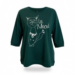 Melissa McCarthy x Seven 3X‎ Green Cat Le Meow 3/4 Sleeve Knit Top Women Plus